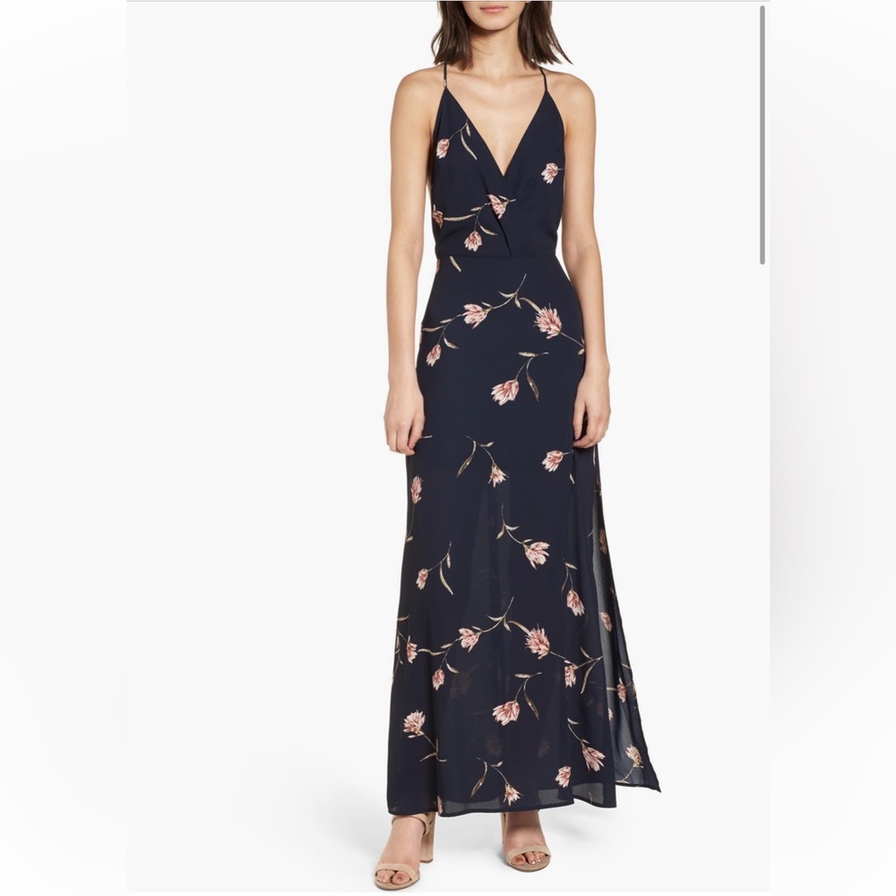 All in Favor Navy Floral Maxi Dress